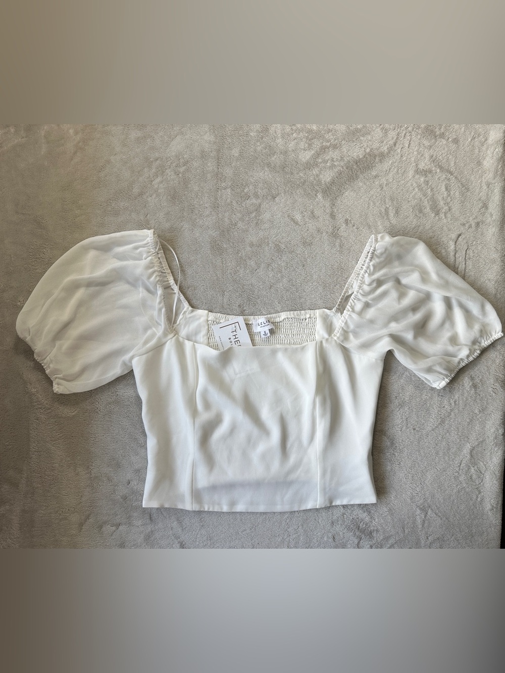 Le Lis White Square Neck Puff Sleeve Crop Top